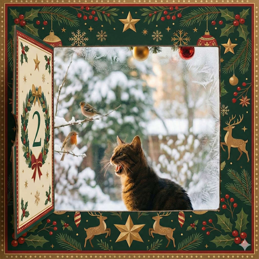 A focused cat chirping softly at birds outside the window