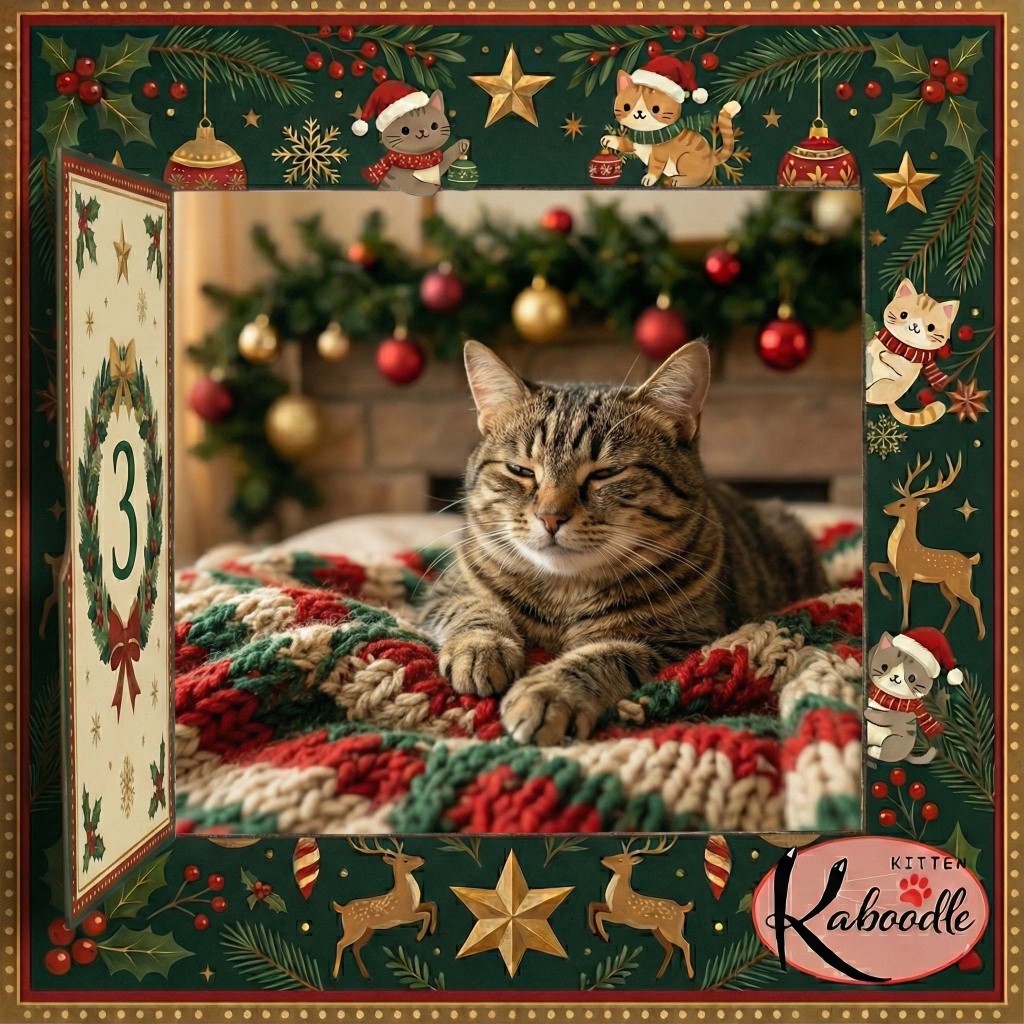 A relaxed cat kneading a soft blanket with its front paws